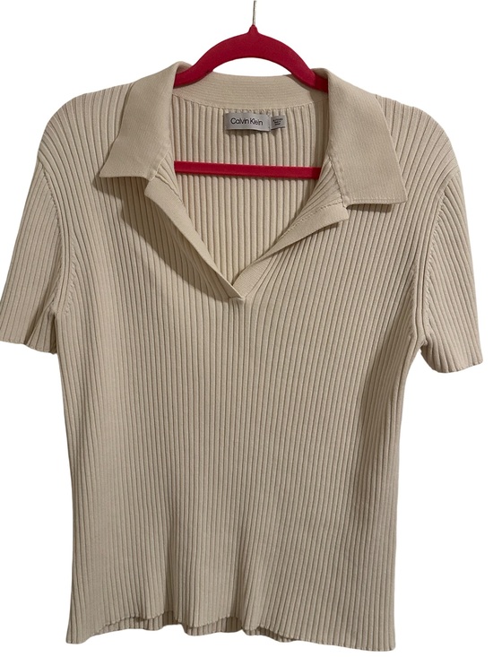 Calvin Klein Tops - Calvin Klein Cream Ribbed Polo Short Sleeve Top